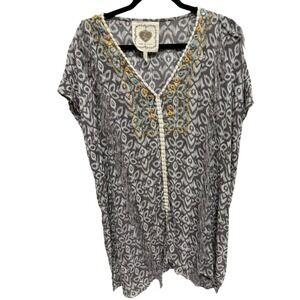 Z&L Europe Embroidered Swim Cover Up Gray Boho Size S/M